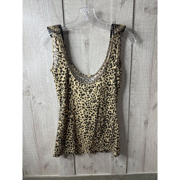 Kardashian Kollection XS Leopard Print Beaded & Chain Embellished Tank Top - Picture 2 of 7